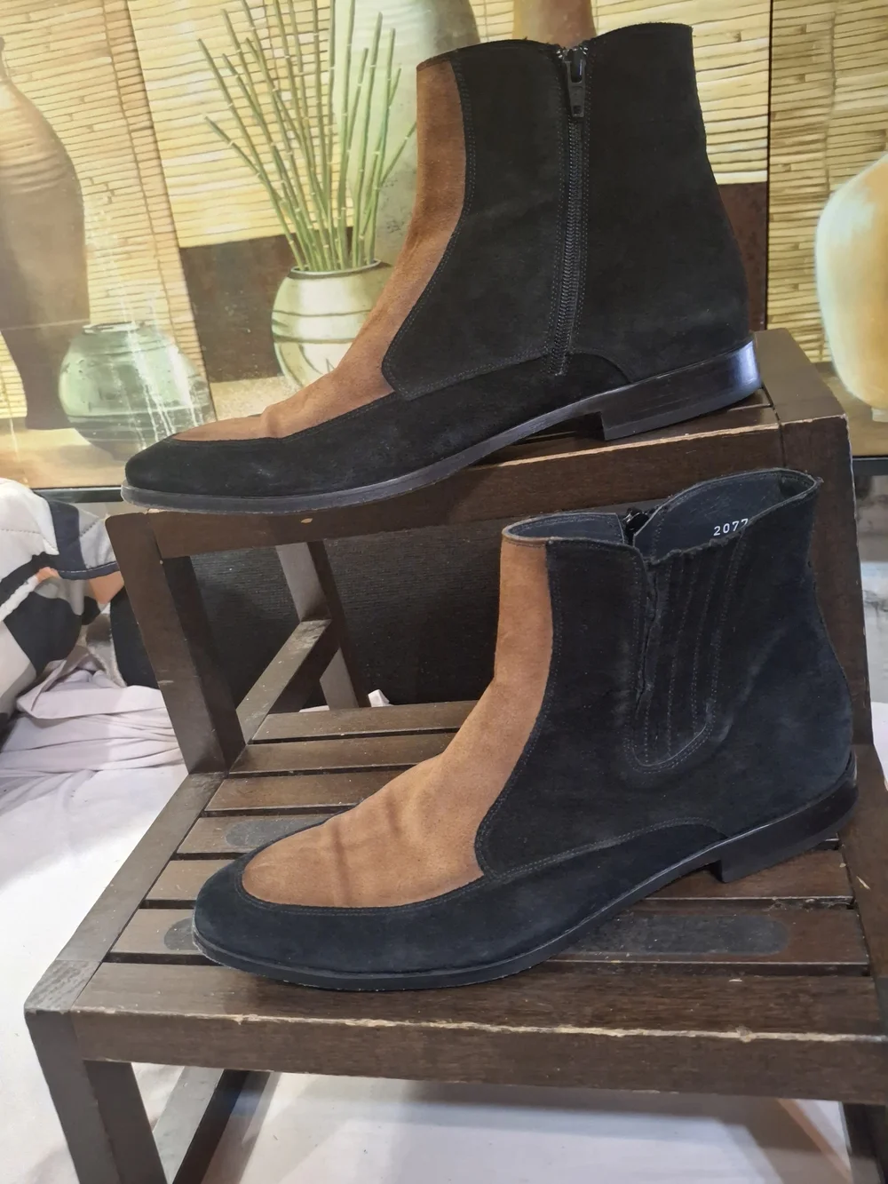 Men's Two-Tone Black and Brown Suede Chelsea Boots